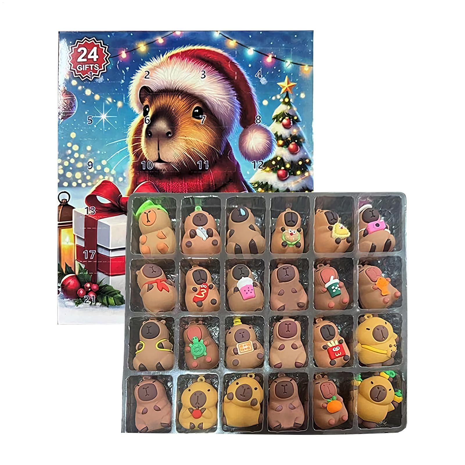Advent Calendar Gift - ปฏิทินนับถอยหลังคริสต์มาสลายคาปิบาร่า พร้อมตุ๊กตาจิ๋วสำหรับเด็ก ตกแต่งบ้าน โต๊ะทำงาน ชั้นวางของ ของขวัญสำหรับงานปาร์ตี้วันหยุด