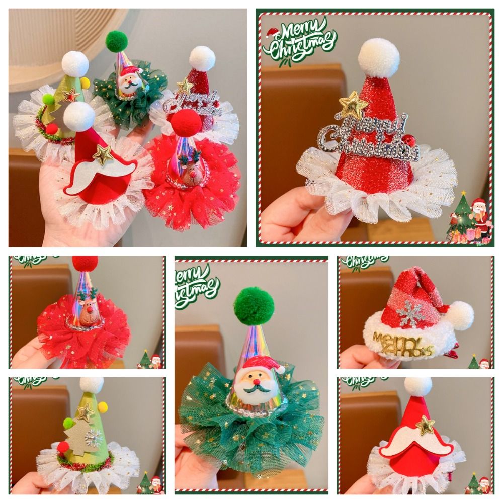Santa Hat Plush - กิ๊บติดผมรูปดาวน่ารัก คริสต์มาส กิ๊บติดผมรูปกวางเรนเดียร์ ลูกบอลขนปุย ซานตาคลอส กิ๊บปากเป็ด