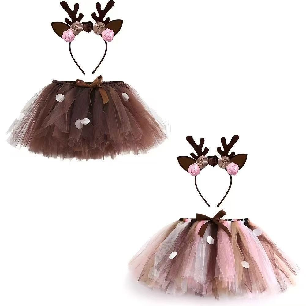Reindeer Antlers Headband - กระโปรงตูตูลายกวาง กระโปรงฟูฟ่องสำหรับงานวันเกิด กระโปรงเต้นรำ กระโปรงผ้าทูล ชุดกวางคริสต์มาส ที่คาดผมลายเขากวาง
